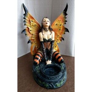 VTG. GOTHIC FAIRY RESIN FIGURINE W/CANDLE HOLDER Statue Gothic Fantasy Sculpture